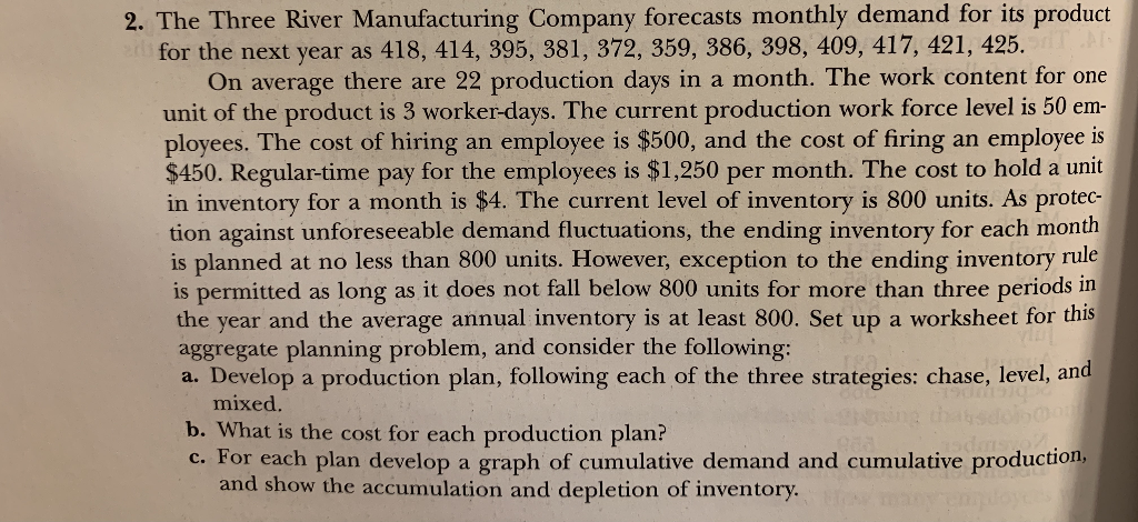 (a) Develop a production plan, following the