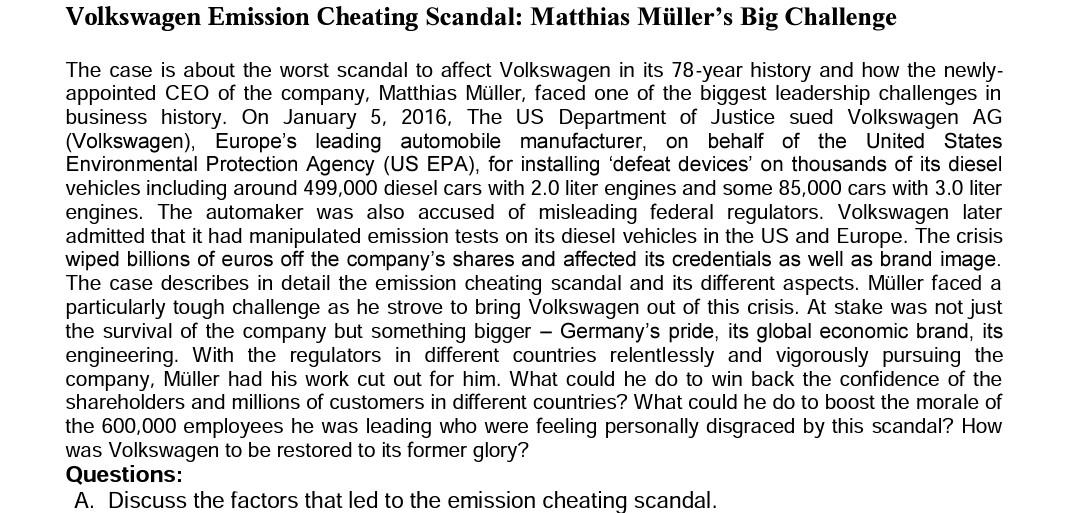 Volkswagen Emission Cheating Scandal: Matthias