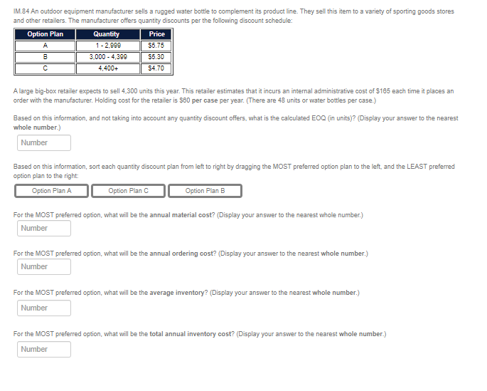 IM.84 An outdoor equipment manufacturer sells a