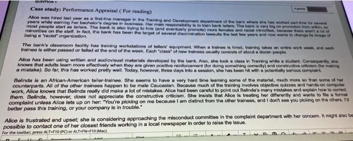 QUESTION 1 Case study: Performance Appraisal (For