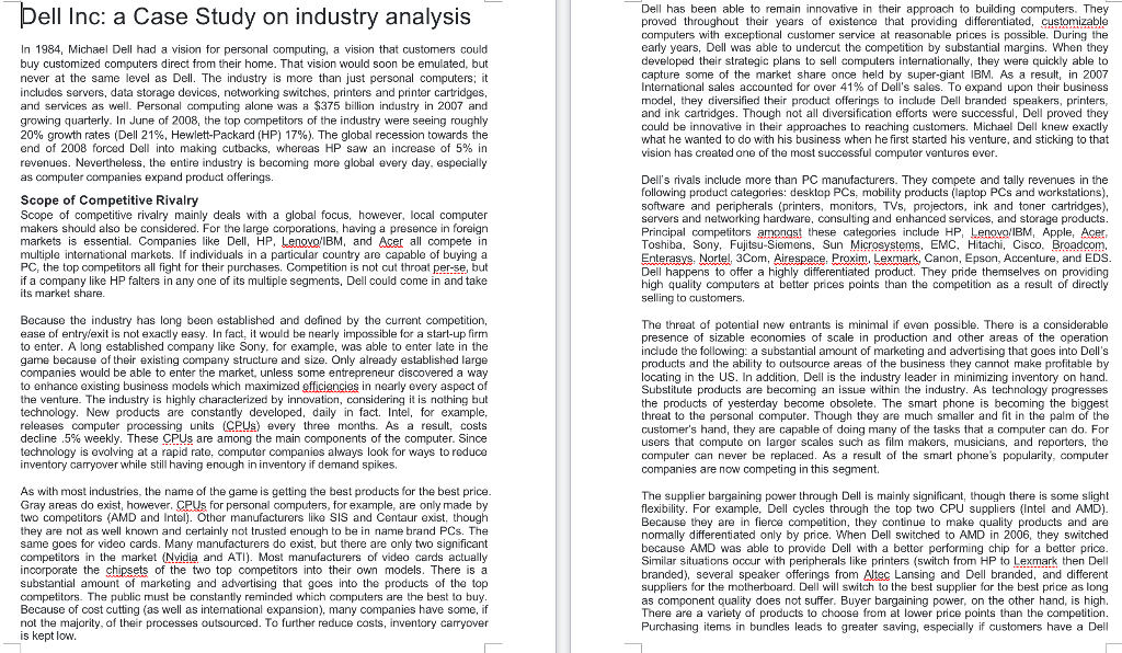 Dell Inc: a Case Study on industry analysis In