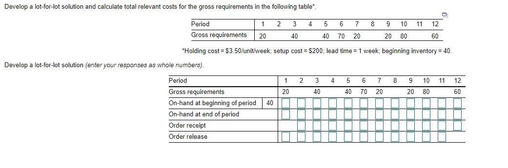 Setup cost is?: Holding cost is? Therefore