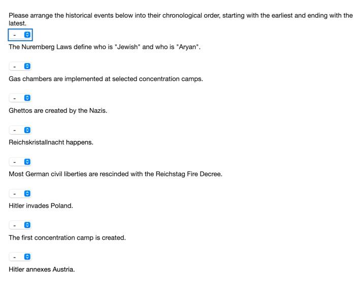 Please arrange the historical events below into