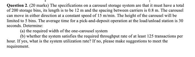 v Question 2. (20 marks) The specifications on a