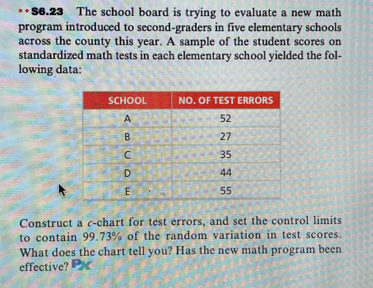 $6.23 The school board is trying to evaluate a