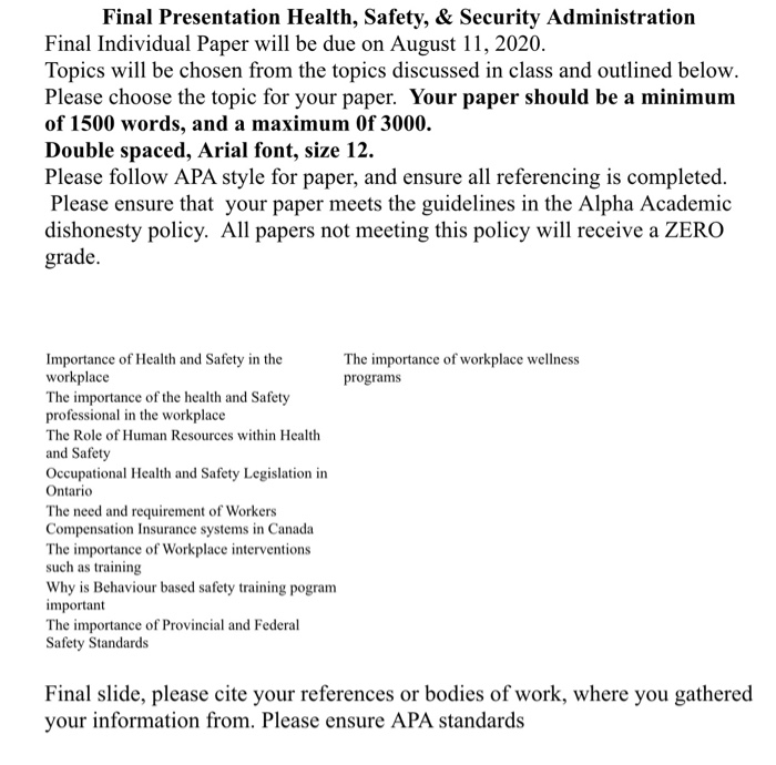 Final Presentation Health, Safety, & Security