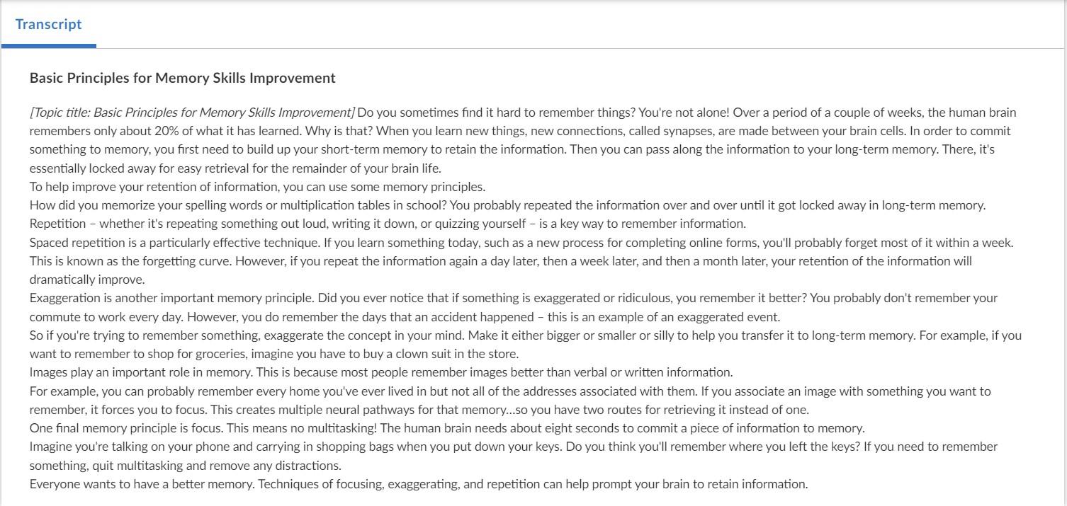 Basic Principles for Memory Skills Improvement