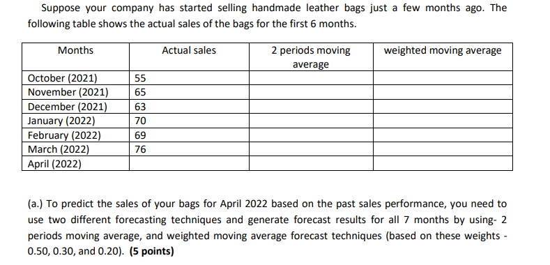 Suppose your company has started selling handmade