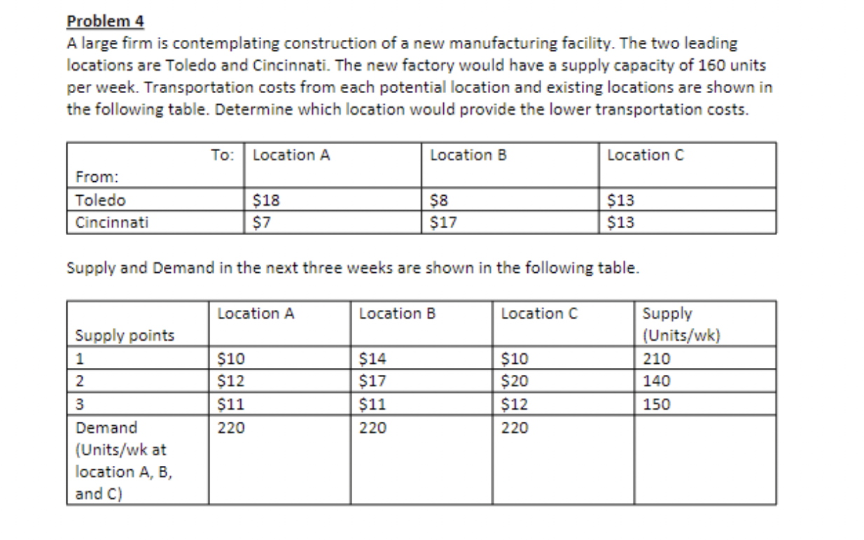 Problem 4 A large firm is contemplating