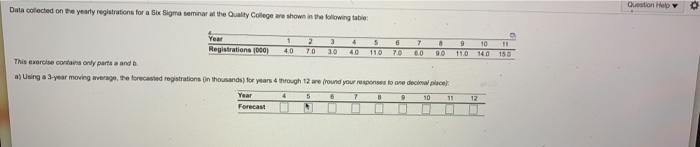 Question Ho Data collected on the yearly