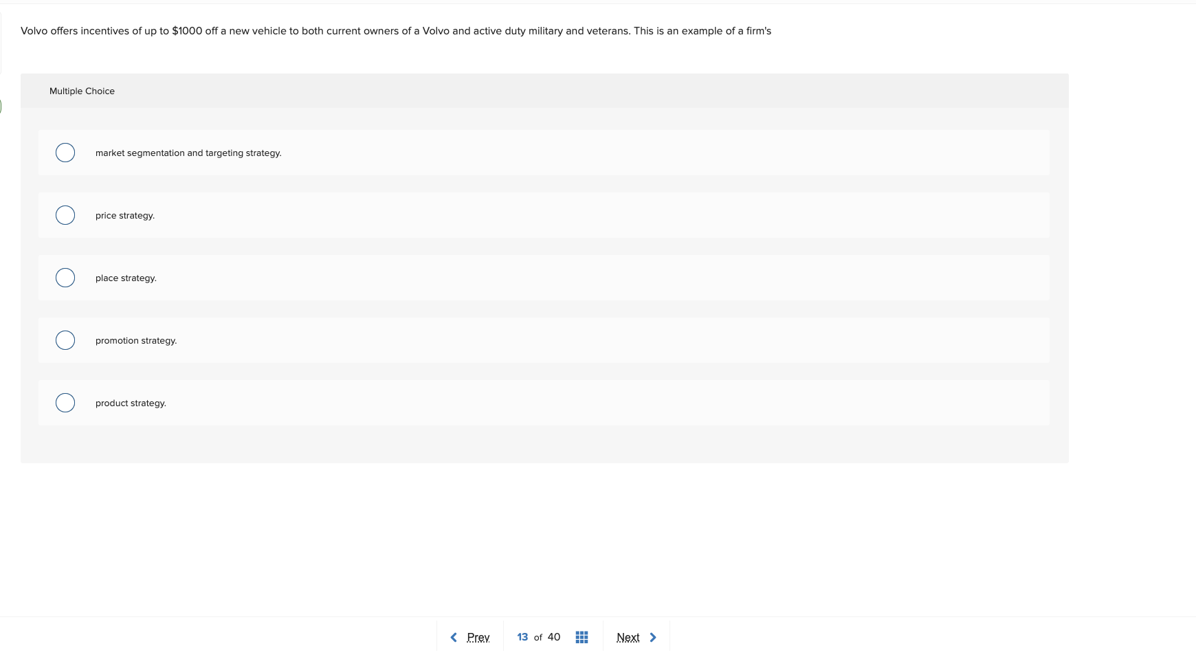 Multiple Choice market segmentation and targeting