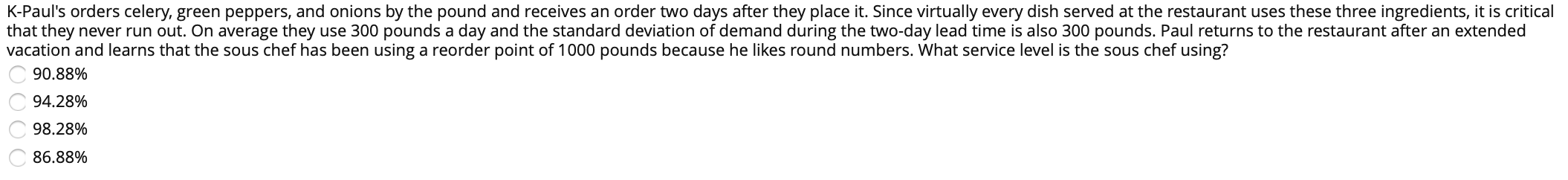 K-Paul's orders celery, green peppers, and onions