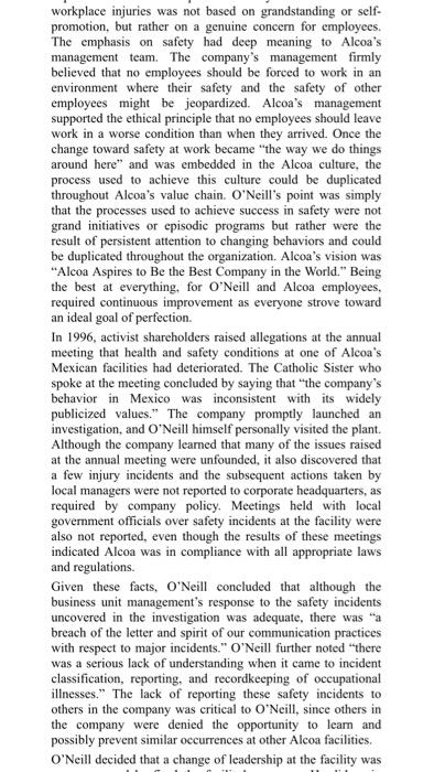 Case Study 3: Alcoa Core Values in Practice