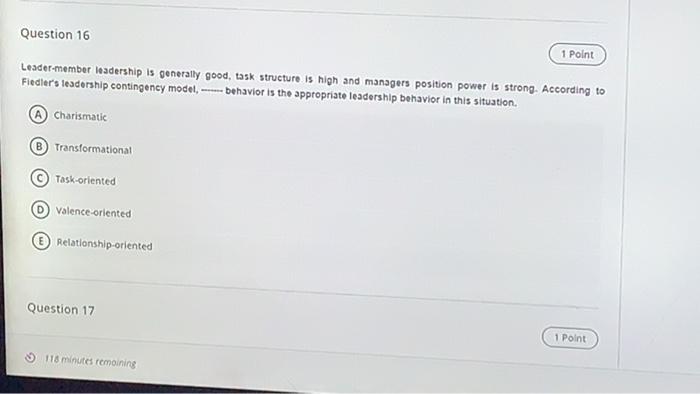 Question 16 1 Point Leader-member leadership is