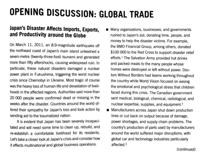 OPENING DISCUSSION: GLOBAL TRADE Japan's Disaster