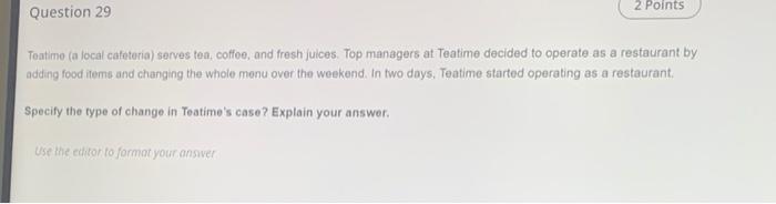 Question 29 2 Points Toatimo (an local catetoria)