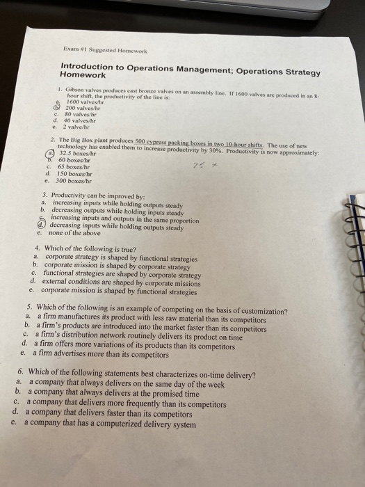 Exam Sugested Homework Introduction to Operations