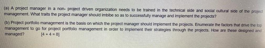 (a) A project manager in a non-project driven