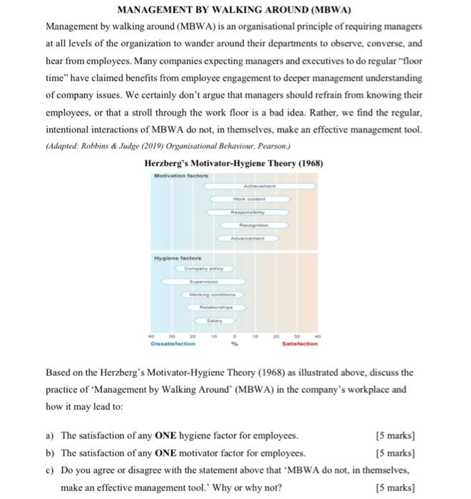 MANAGEMENT BY WALKING AROUND (MBWA) Management by