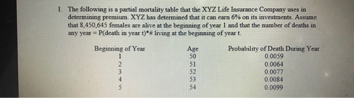 1. The following is a partial mortality table