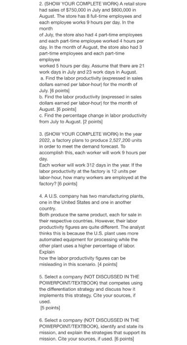 2. (SHOW YOUR COMPLETE WOPK) A retail store had