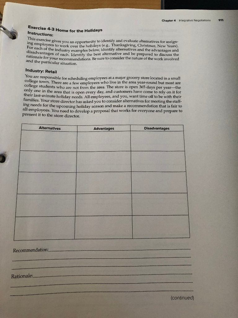 Chapter 4 Integrative Negotiations 111 Exercise