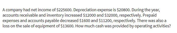 A company had net income of $225600. Depreciation