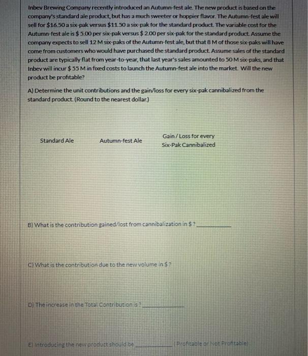 Inbev Brewing Company recently introduced an