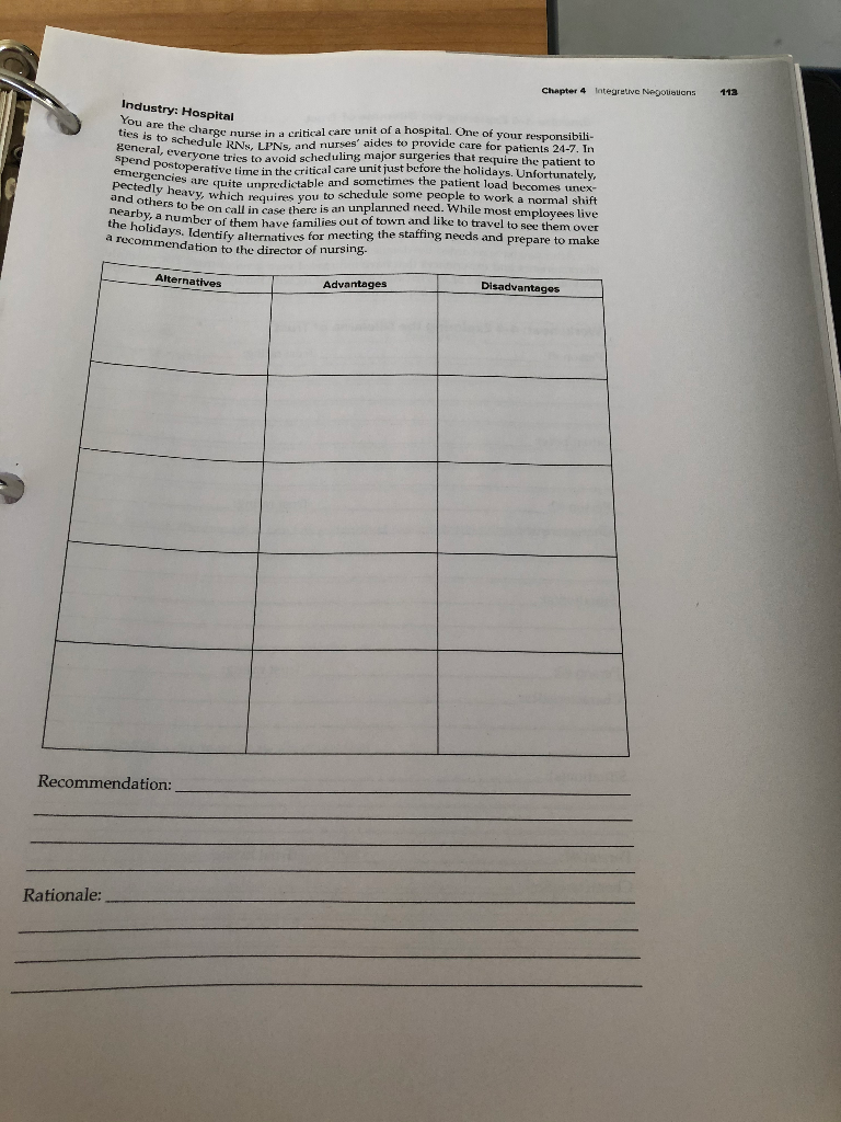 Chapter 4 Integrative Negotiations 111 Exercise