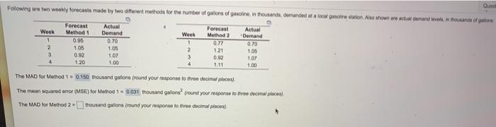 Following are two weekly forecasts made by two