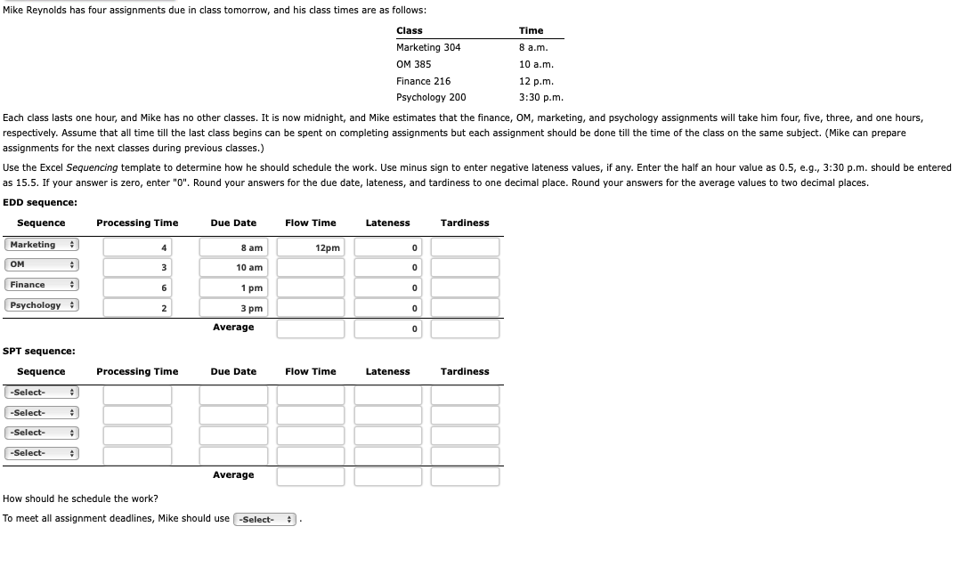 assignments for the next classes during previous