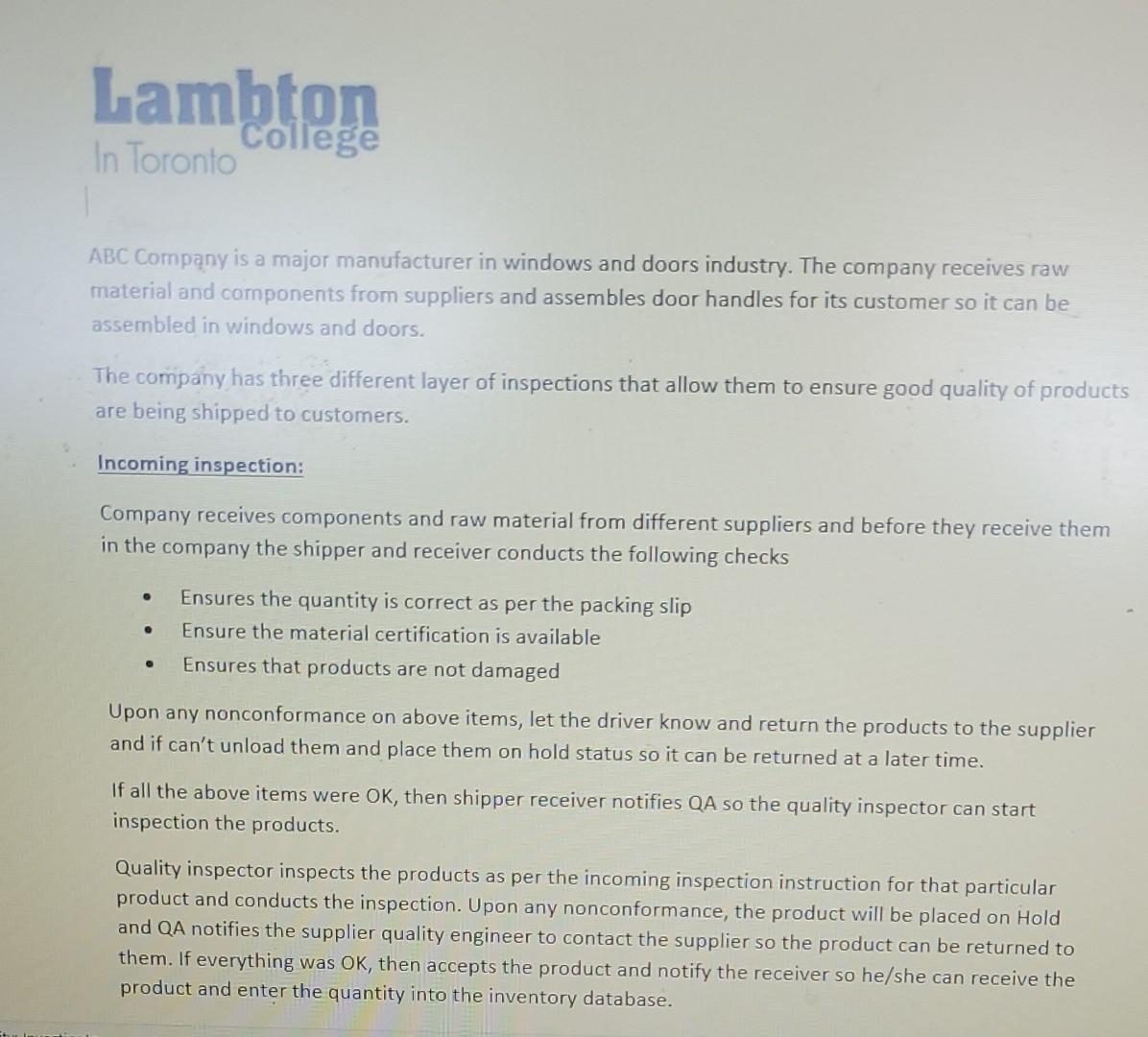 Lambton College In Toronto ABC Company is a major