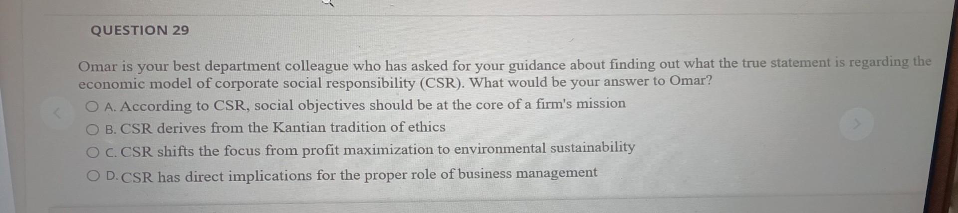 QUESTION 29 Omar is your best department