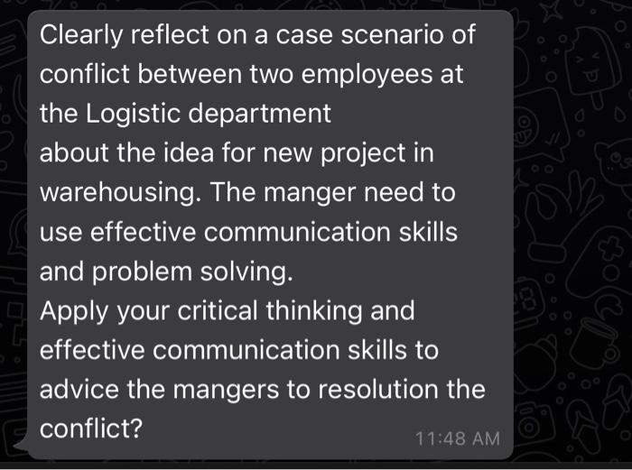 Clearly reflect on a case scenario of conflict