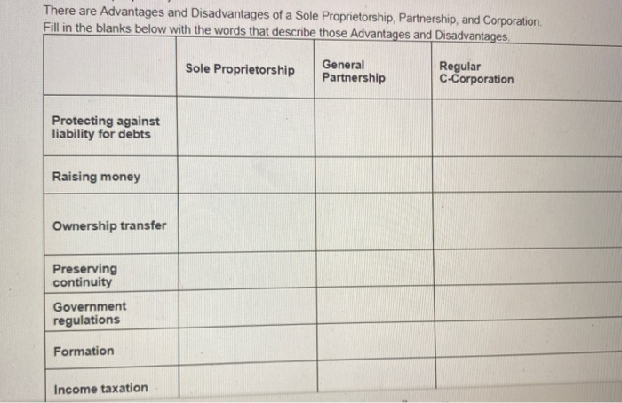 There are Advantages and Disadvantages of a Sole