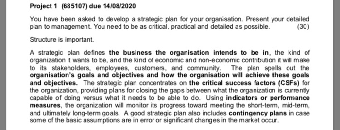 Project 1 (685107) due 14/08/2020 You have been