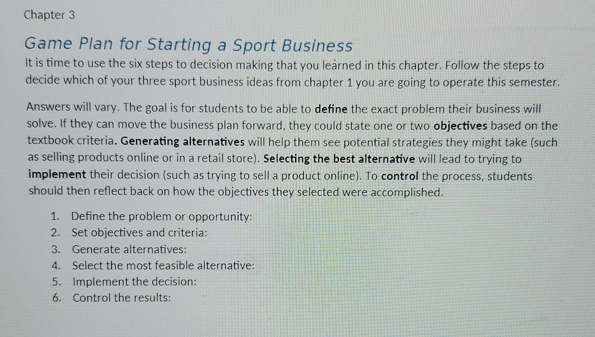 Chapter 1 Game Plan for Starting a Sport Business