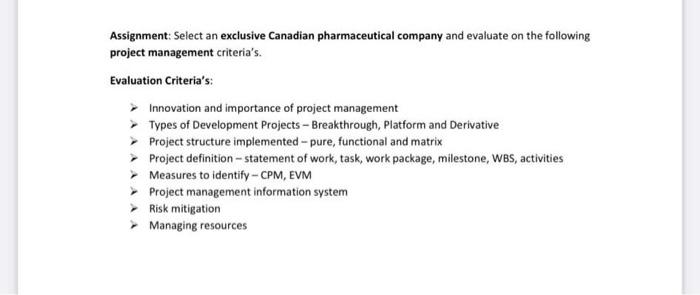 project management Assignment: Select an