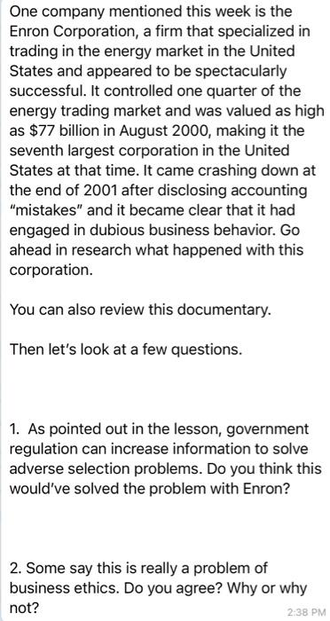 One company mentioned this week is the Enron