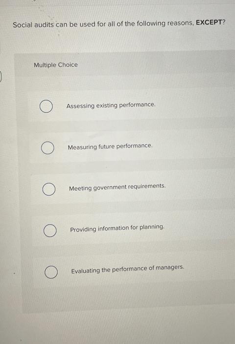 Social audits can be used for all of the