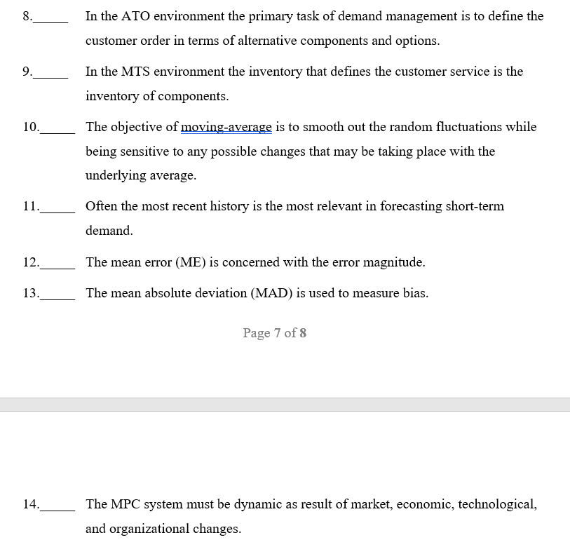 True/False: (50 pts. / 2 pts. ea.) Underline the