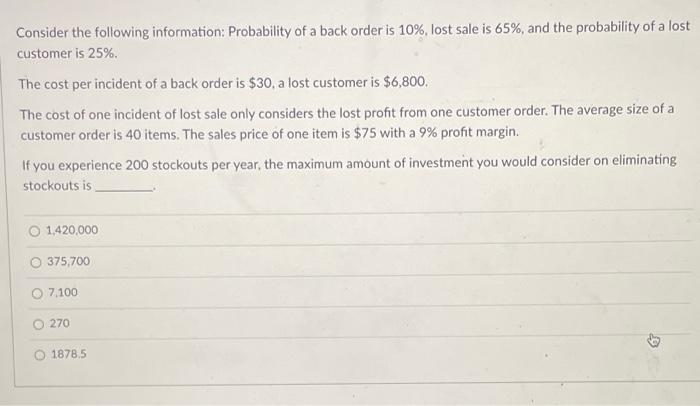 Consider the following information: Probability