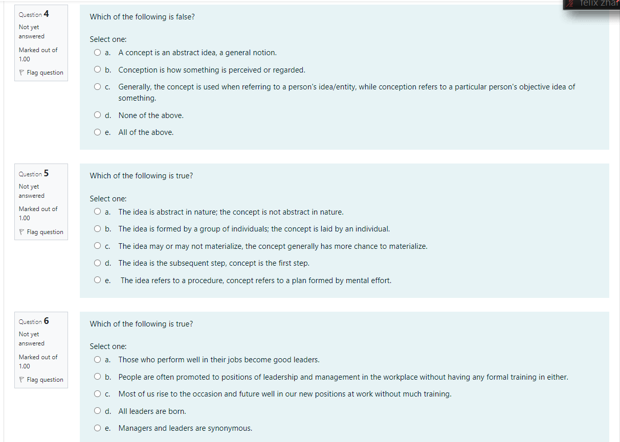 felix zhar Which of the following is false?