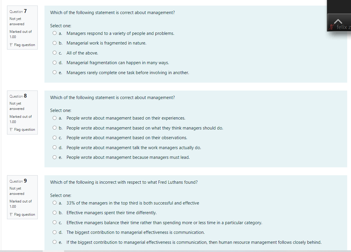 felix zhar Which of the following is false?