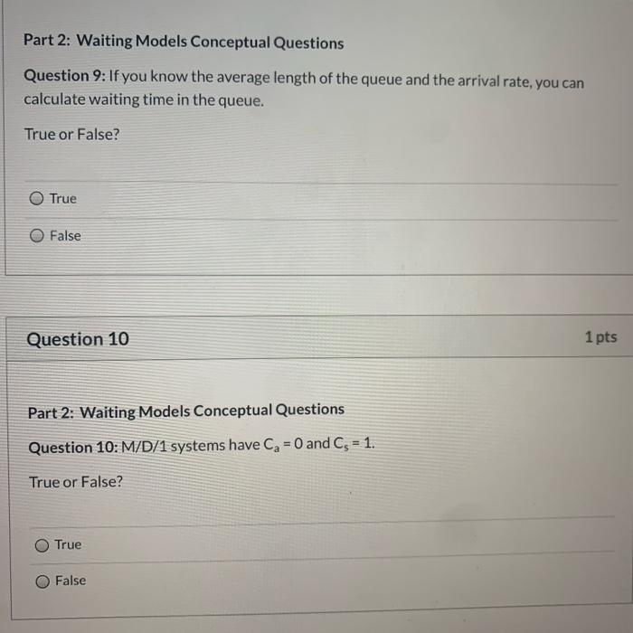Part 2: Waiting Models Conceptual Questions