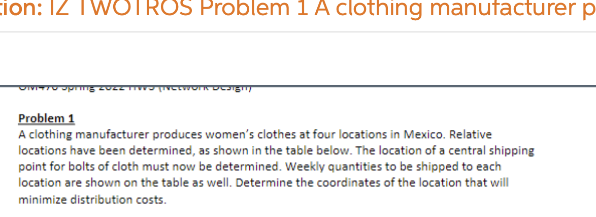 Problem 1 A clothing manufacturer produces