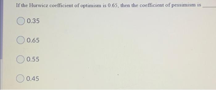 if the hurwicz coefficient of optimisim is 0.65