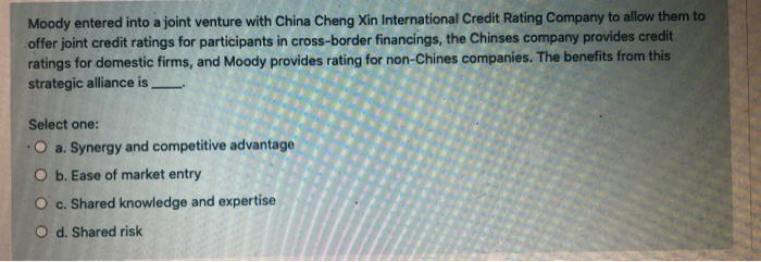 Moody entered into a joint venture with China