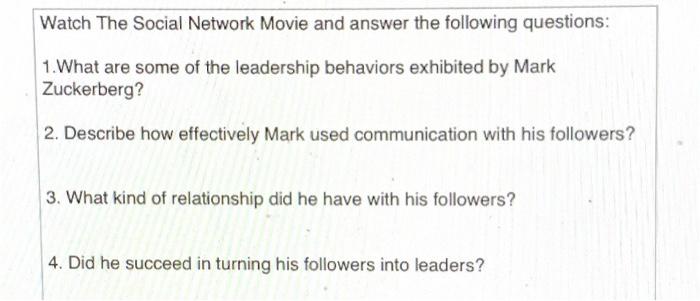 Watch The Social Network Movie and answer the