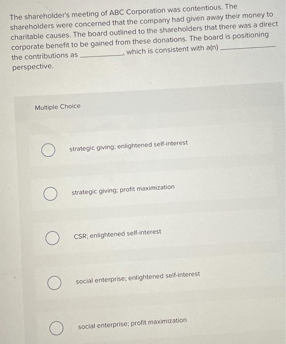 The shareholder's meeting of ABC Corporation was